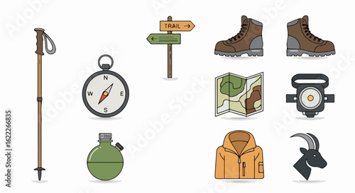 Plan Your Adventure: Essential hiking gear for outdoor exploration, compass, boots, map, and more - perfect for travel blogs and outdoor websites