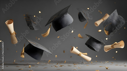 Wallpaper Mural Celebratory Graduation Scene with Caps and Diploma Scrolls Soaring in the Air Torontodigital.ca