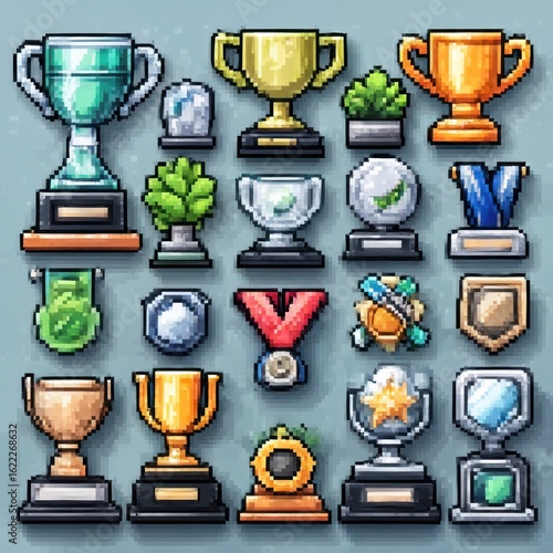 Pixel art trophies and awards