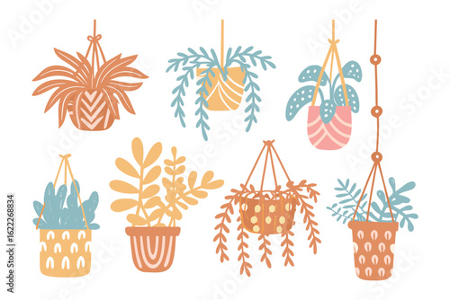 Bohemian Plant Paradise: A collection of charming hanging planters showcasing lush, leafy plants, each in a unique bohemian-style pot. A delightful display of botanical beauty.