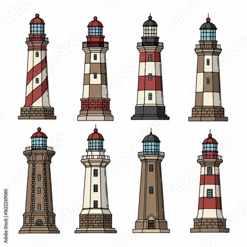 Coastal lighthouses collection in various styles