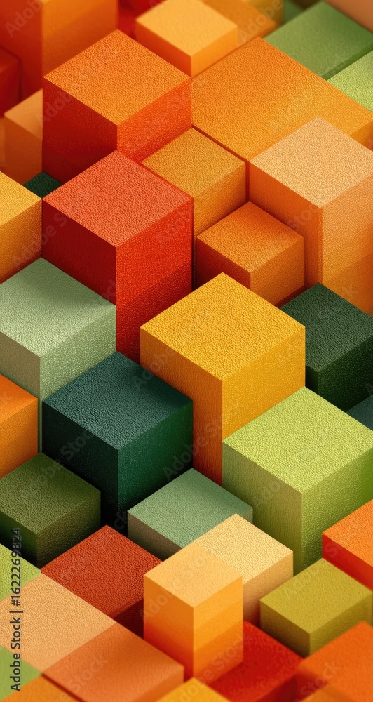 Obraz premium Abstract geometric pattern of layered cubes in warm autumnal colors