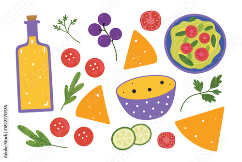 Assortment of Mexican Delights: An appetizing illustration presents an assortment of Mexican culinary components, ideal for food-related designs.
