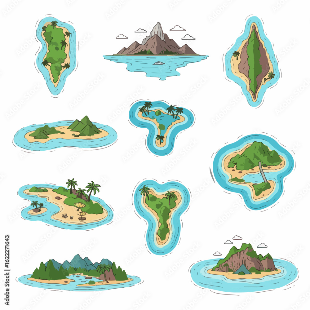 Obraz premium Tropical islands set, various shapes and landscapes