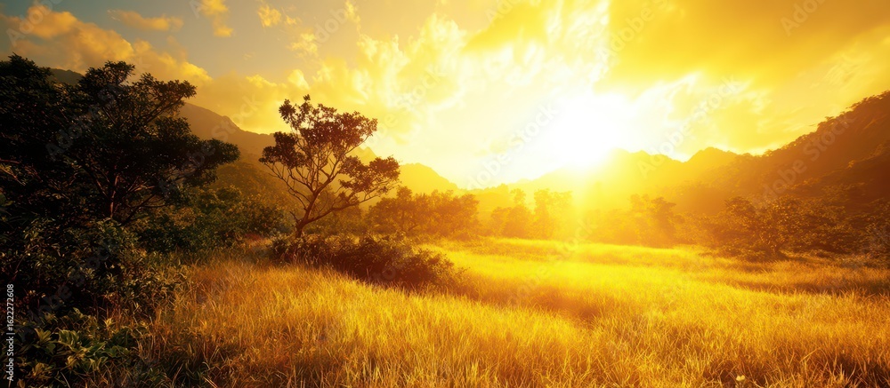 Fototapeta premium Golden sunset over a field