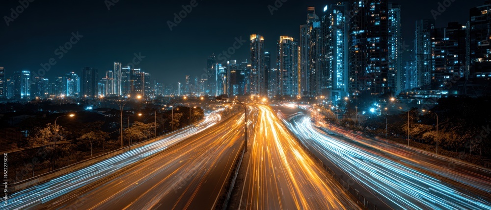 Fototapeta premium Night City Highway Lights
