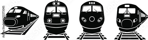 Modern high speed train silhouettes on rail tracks for sleek transportation design