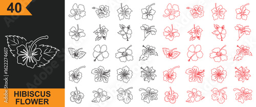 Black, and red Hibiscus Flower icon. A Simple, Elegant Design Ideal for Beauty, Nature, or Floral-related Branding Projects. Vector illustration. isolated on white  background. EPS 10 