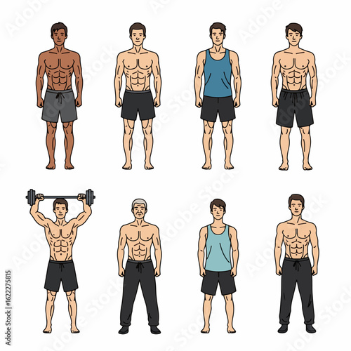 Male body types fitness progression workout exercise physique