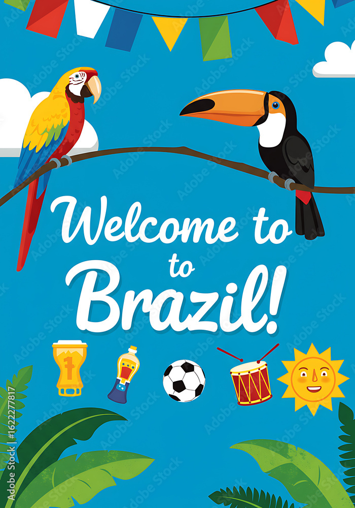 Naklejka premium Vibrant Brazil: A Colorful Welcome to the Land of Samba, Beaches, and Carnival