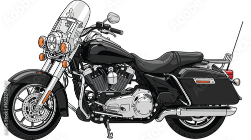 Classic black touring motorcycle artwork for designs and advertisements today