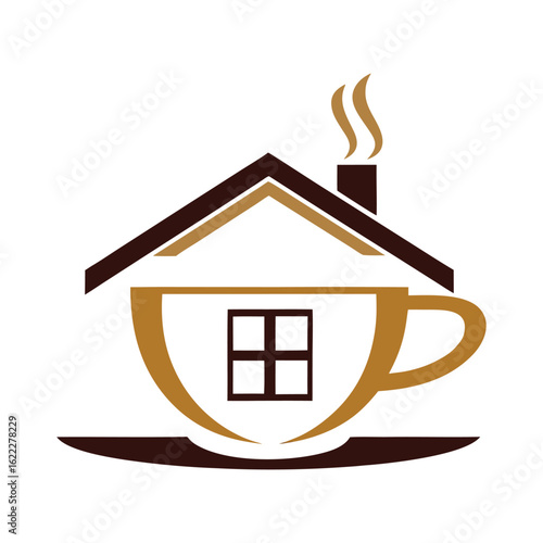 Coffee cup shaped house with smoke coming from chimney and window home building