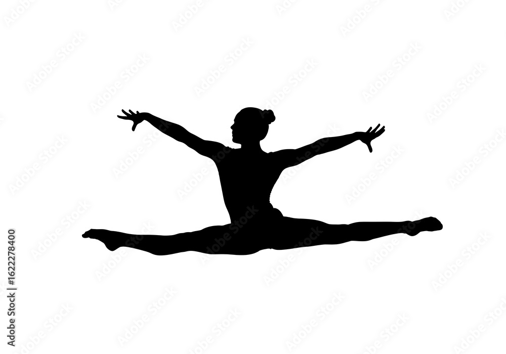 Fototapeta premium Gymnastics silhouette woman doing split exercise flexibility performance art