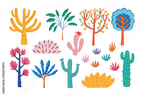 Abstract Flora Elements: A vivid assortment of illustrated flora elements, capturing the whimsical charm of the natural world in a unique artistic style.