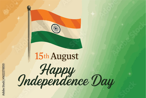 15 August India Independence Day 2025 – Tricolor Flag on Pole, Ashoka Chakra Poster, Patriotic Background & National Celebration Design
