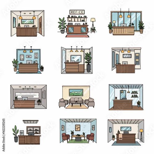 Office reception areas, waiting rooms, and interior spaces