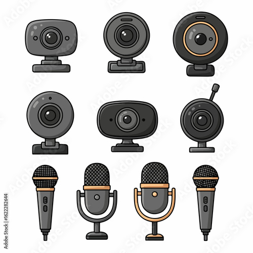 Webcams and Microphones Set for Streaming and Recording