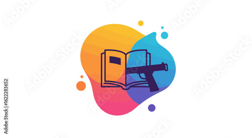 Book and gun abstract logo design concept for creative industry usage