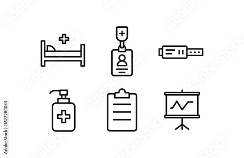 simple straight perfect outline stroke icon items monoline icons style isolated on white background hospital bed tracker hospital nurse badge reel hospital patient wristband hospital