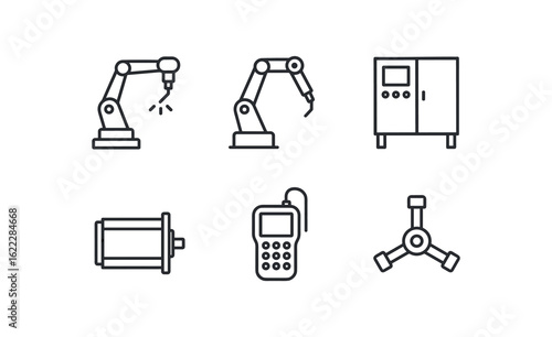 simple straight perfect outline stroke icon items monoline icons style isolated on white background industrial robot welding industrial robot gripper module industrial robot control cabinet
