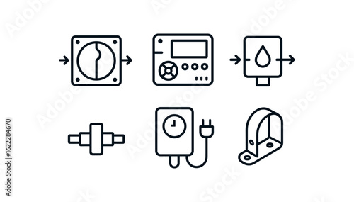 simple straight perfect outline stroke icon items monoline icons style isolated on white background microfluidic pump diaphragm module microfluidic pump controller board microfluidic pump