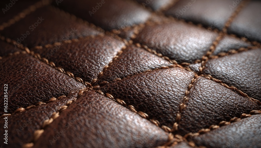 Fototapeta premium Close-up of brown leather with diamond quilting