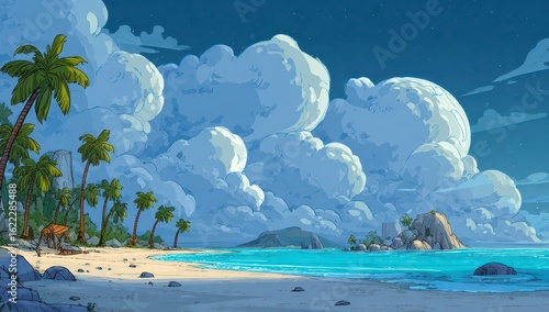 Tropical beach at night, cloudscape