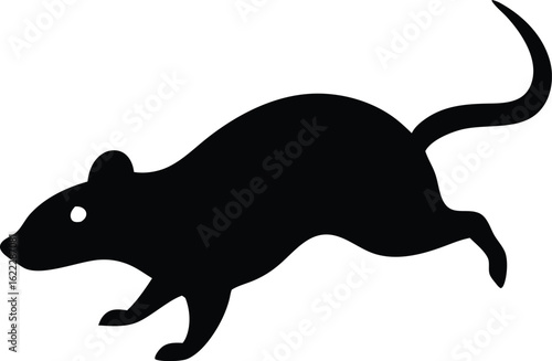 Silhouette of Running Rat: A sleek silhouette of a rat, captured in mid-motion, conveys a sense of agility and stealth in a striking monochrome presentation.