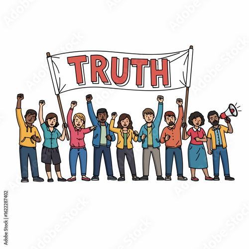 Protest group holding truth banner, people demonstrating