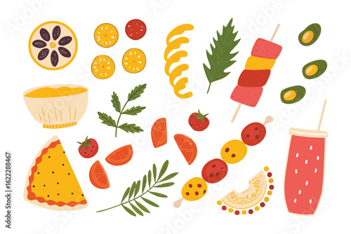 Delicious culinary composition: A delightful culinary composition showcasing various fresh ingredients, fruits, and dishes.