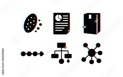 six different glitch effect illustration isolated on white backgorund whole grain cereal whole summary report whole solution package whole workflow pipeline whole system diagram whole