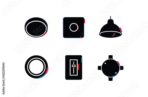 six different glitch effect illustration isolated on white backgorund overhead light lens cover overhead light sensor switch overhead light reflector dish overhead light gasket seal