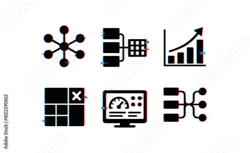 six different glitch effect illustration isolated on white backgorund supply chain node network supply chain blockchain ledger supply chain lead time chart supply chain risk matrix supply
