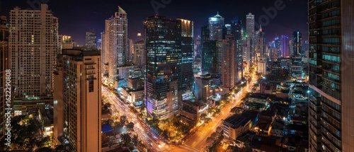 Night Cityscape: Makati, Philippines Aerial View