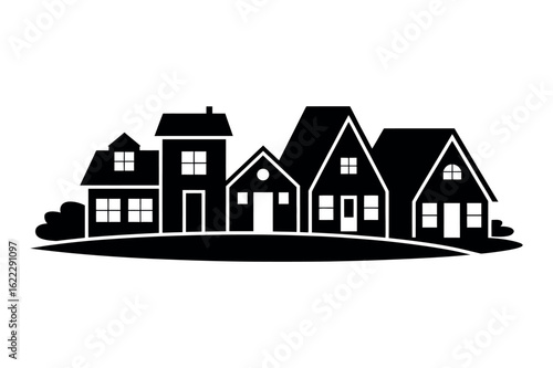 Diverse black houses with and doors black and white