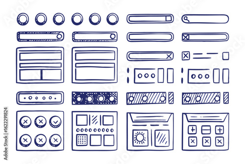 UI Design Elements: A collection of UI design elements, meticulously drawn with a hand-drawn style, ideal for web design and app development projects. 