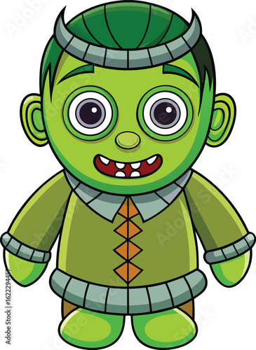 Halloween Frankenstein Costume with Bolt Neck – Bold Flat Vector