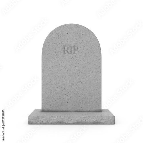 Simple gray tombstone with RIP inscription, isolated on transparent background
