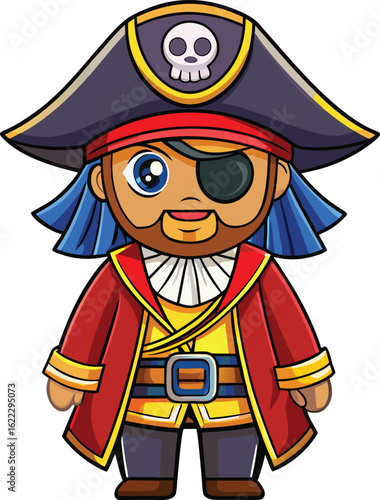 Halloween Pirate Costume with Hat and Eyepatch – Flat Vector