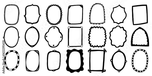 Cute Picture Line Frame. Hand Drawn Photo Border. Black Doodle Illustration