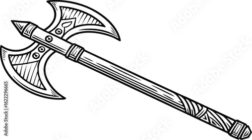 Vintage Double-Headed Battle Axe Illustration