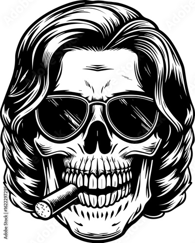 SVG of a rapper-themed skull and skeleton in an edgy tattoo style. Stylish Skull with Sunglasses and Cigarette for Edgy Designs