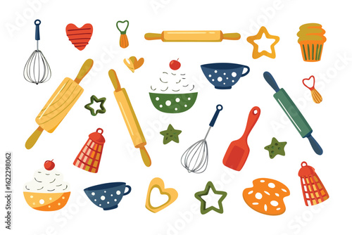 Culinary Tools and Sweet Treats: A delightful assortment of baking essentials and delicious pastries artfully arranged, offering a glimpse into the world of home-baked delights.
