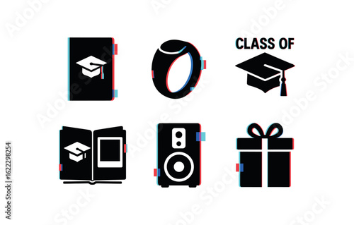 six different glitch effect illustration isolated on white backgorund graduation ceremony program graduation class ring graduation photo booth prop graduation memory scrapbook graduation