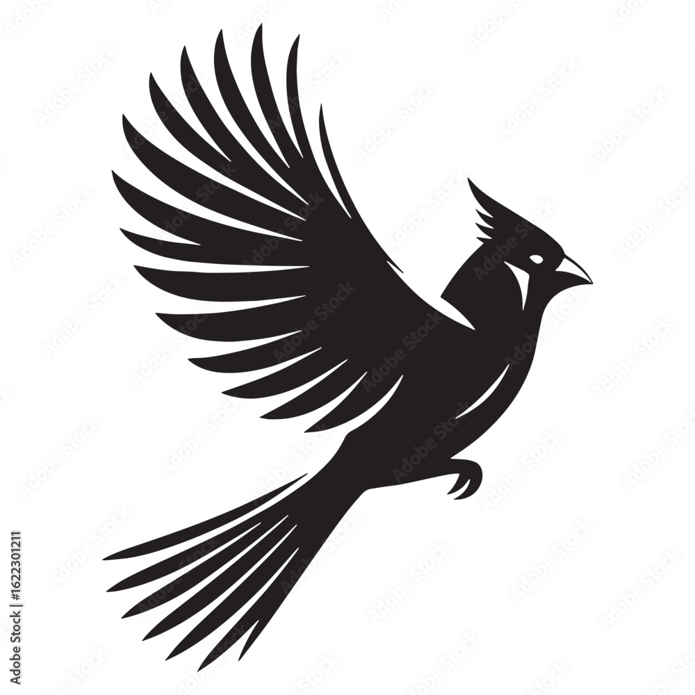 Fototapeta premium Distinctive Cardinal Silhouette – Cardinal Vector Art Showing Prominent Crested Profile – Cardinal Illustration – Bird Silhouette – Silhouette of Cardinal