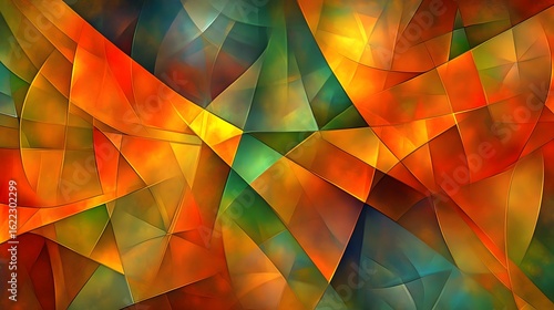 Abstract Geometric Art Warm Colors Stained Glass Design