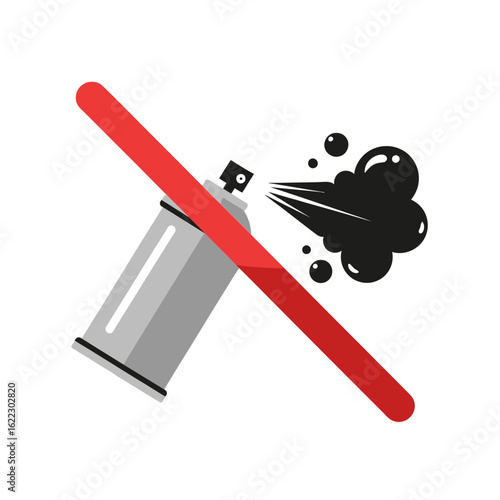 Prohibition sign for aerosol spray. Vector icon showing a crossed-out spray can, symbolizing a ban on graffiti, vandalism, or air pollution.