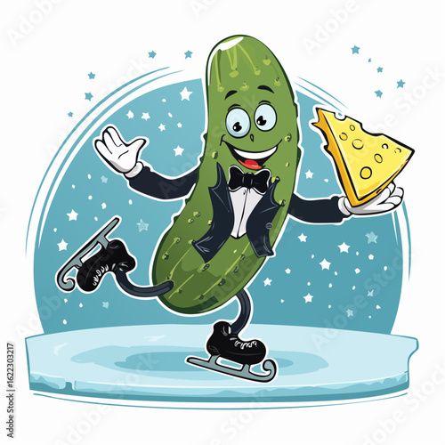 A formal pickle and a cheesy partner glide across the ice in a deli-inspired dance of clumsy romance.