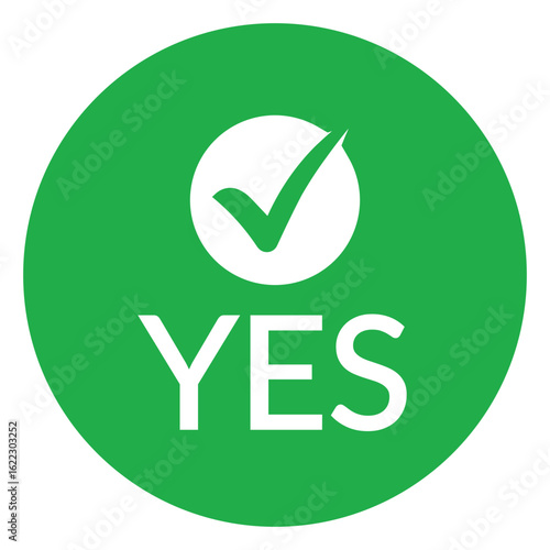 Modern green circle with bold white check mark above the word "YES" in sans-serif font. Flat, minimalist design with high contrast, conveying clear positive affirmation.