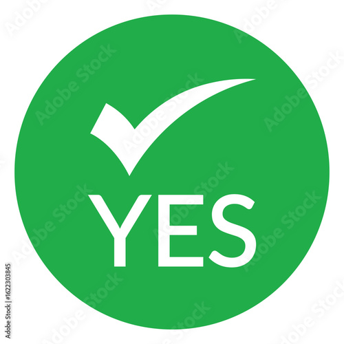 Modern green circle with bold white check mark above the word "YES" in sans-serif font. Flat, minimalist design with high contrast, conveying clear positive affirmation.